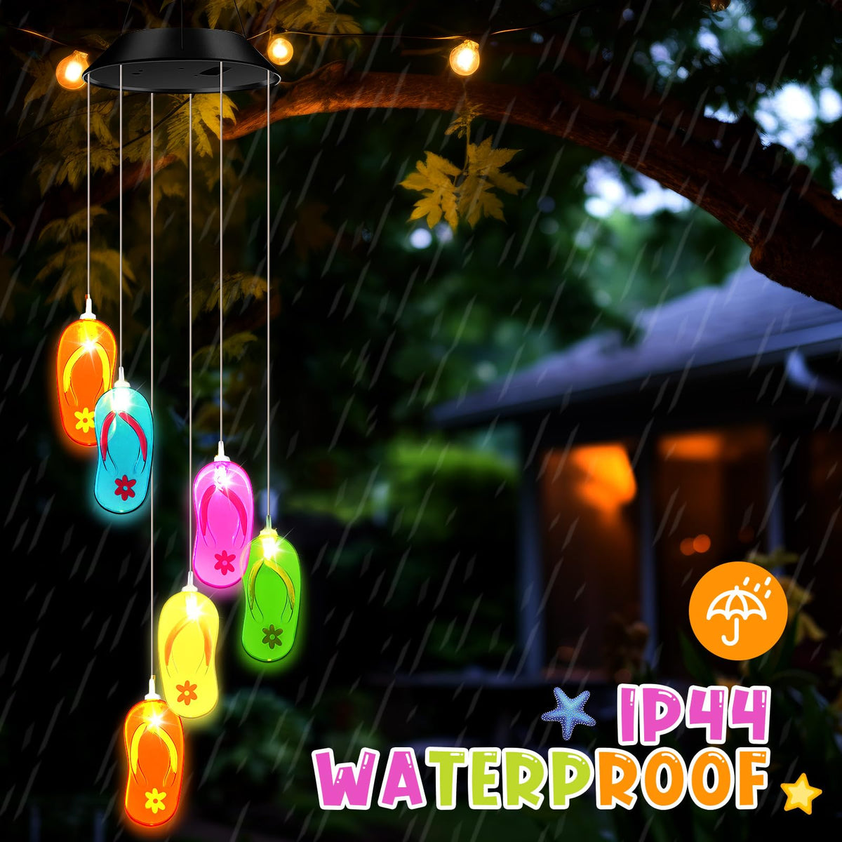 Wonderjune LED wind chime charging under sun for evenings without wiring