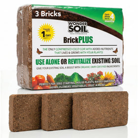 Wonder Soil three-brick pack expanding to 30 quarts of ready-to-use coco coir