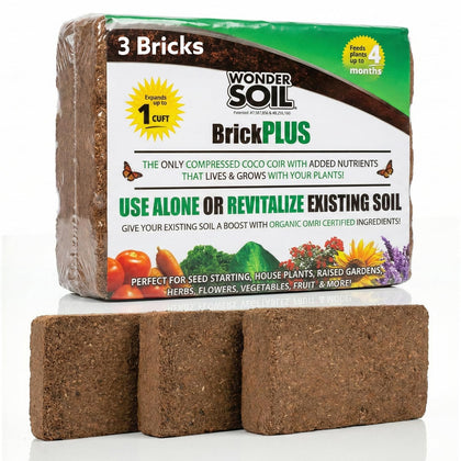 Wonder Soil three-brick pack expanding to 30 quarts of ready-to-use coco coir