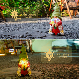 WONDHOME gnome with ladybug hat adds whimsy to garden decor.