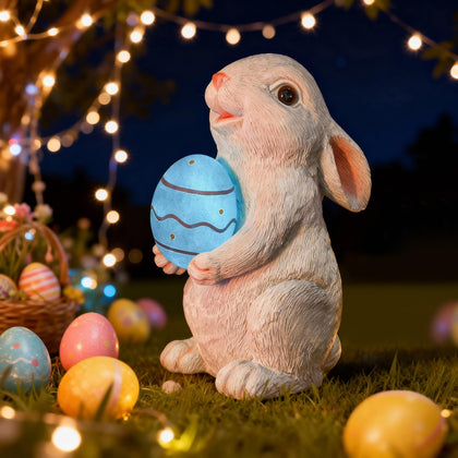 WONDHOME solar Easter rabbit statue, charming outdoor focal point for porch and garden.