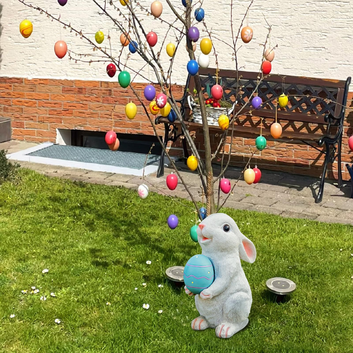 WONDHOME UV-coated bunny statue keeps color against sun exposure.