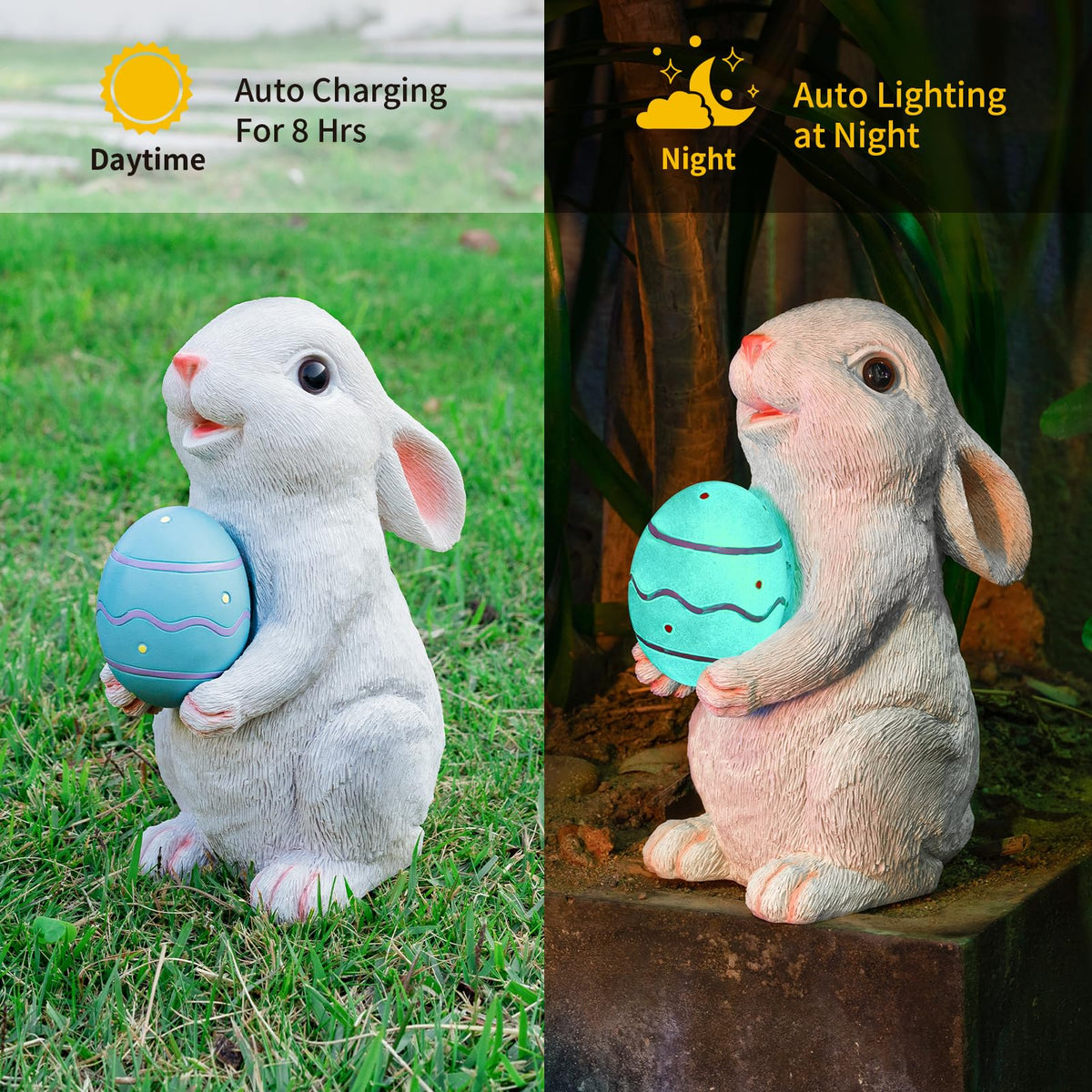 WONDHOME waterproof resin rabbit withstands weather for year-round garden charm.