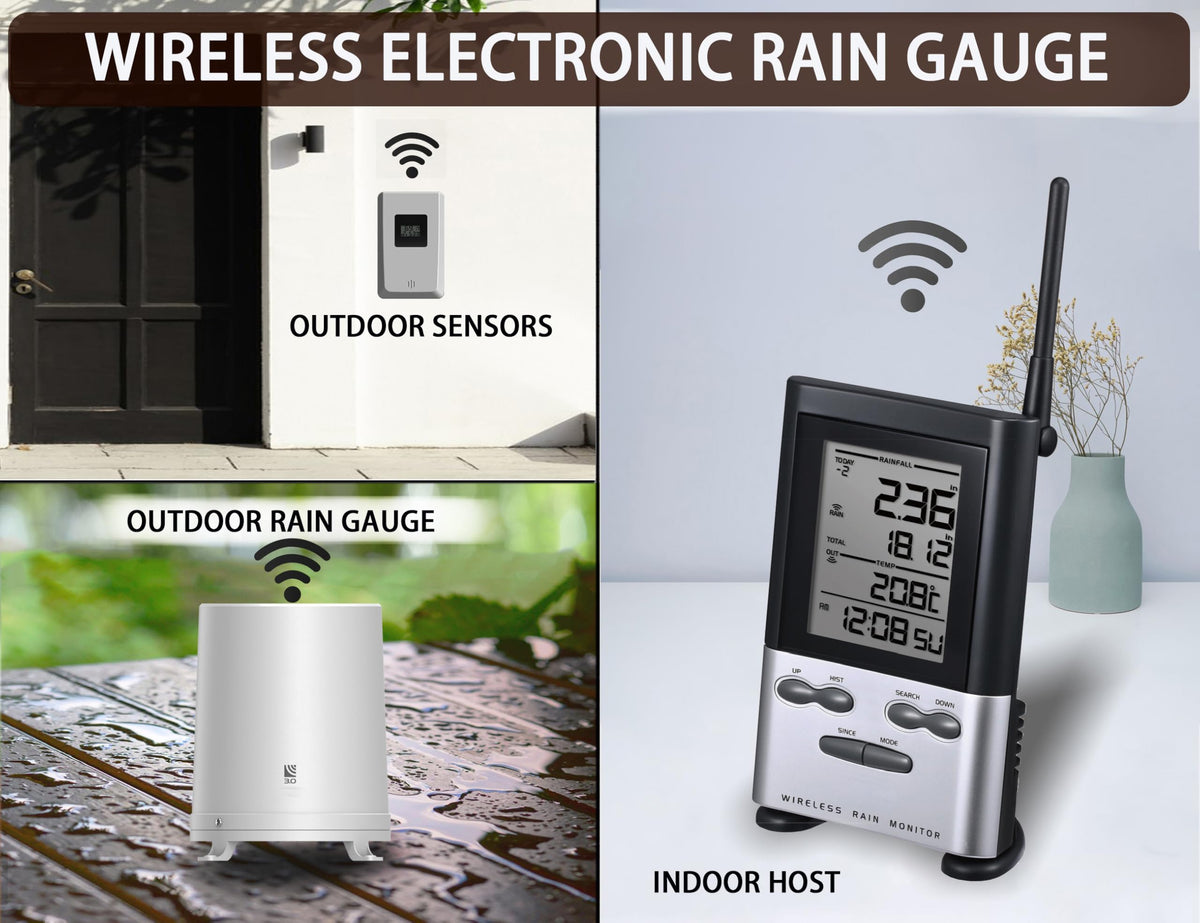 WondMall digital rain gauge installation with indoor display and outdoor sensor