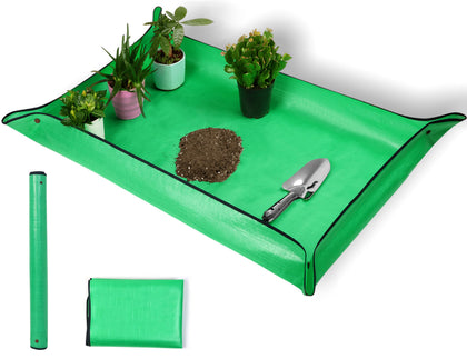 WondMall plant repotting mat in green, extra-large for mess-free repotting