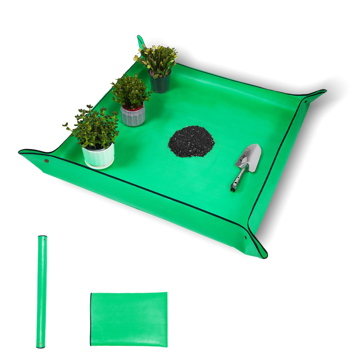 WondMall repotting mat folded into a square for easy gardening setup