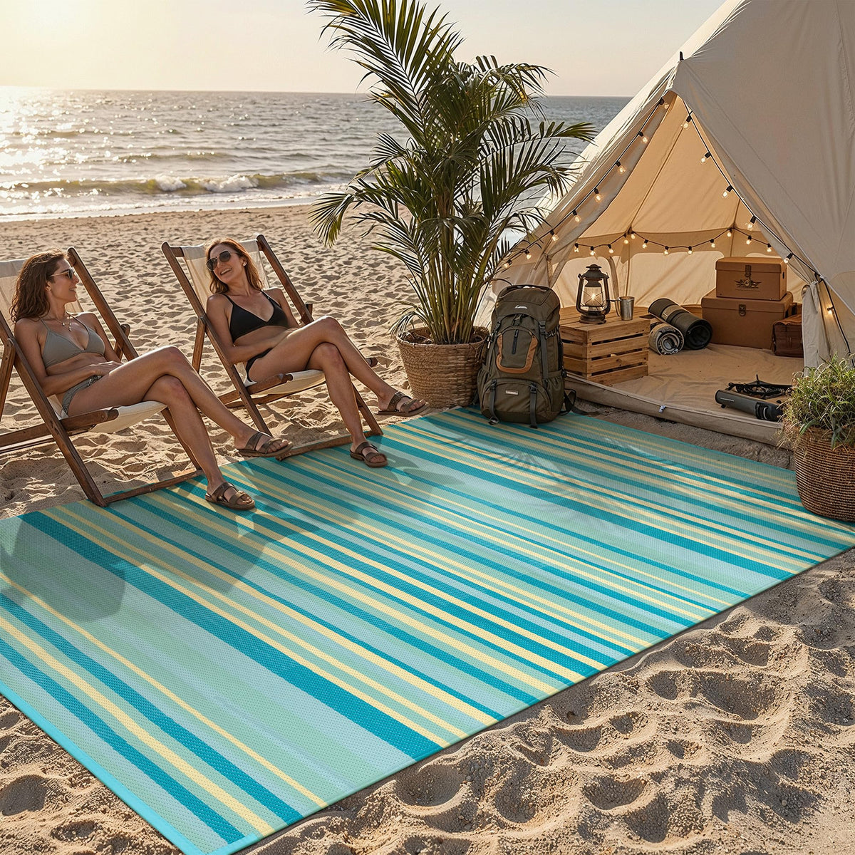 WondRg lightweight foldable patio rug ready for travel and camping