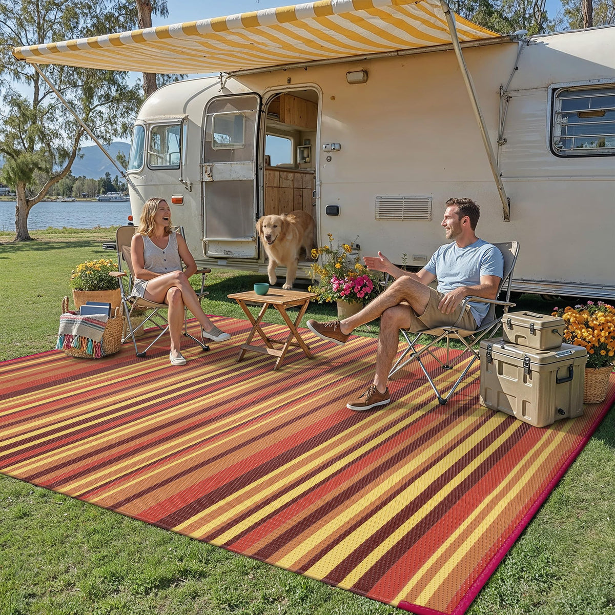 WondRg double-sided rug provides reversible patio styling.