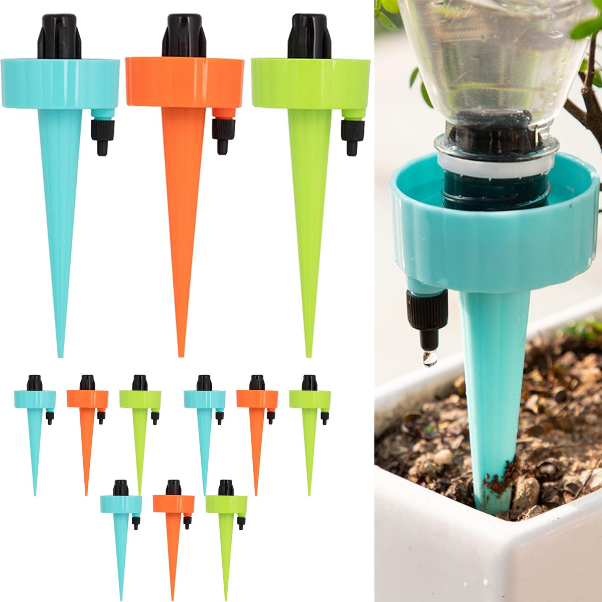 Wonglea self watering spikes pack in use to hydrate plants automatically