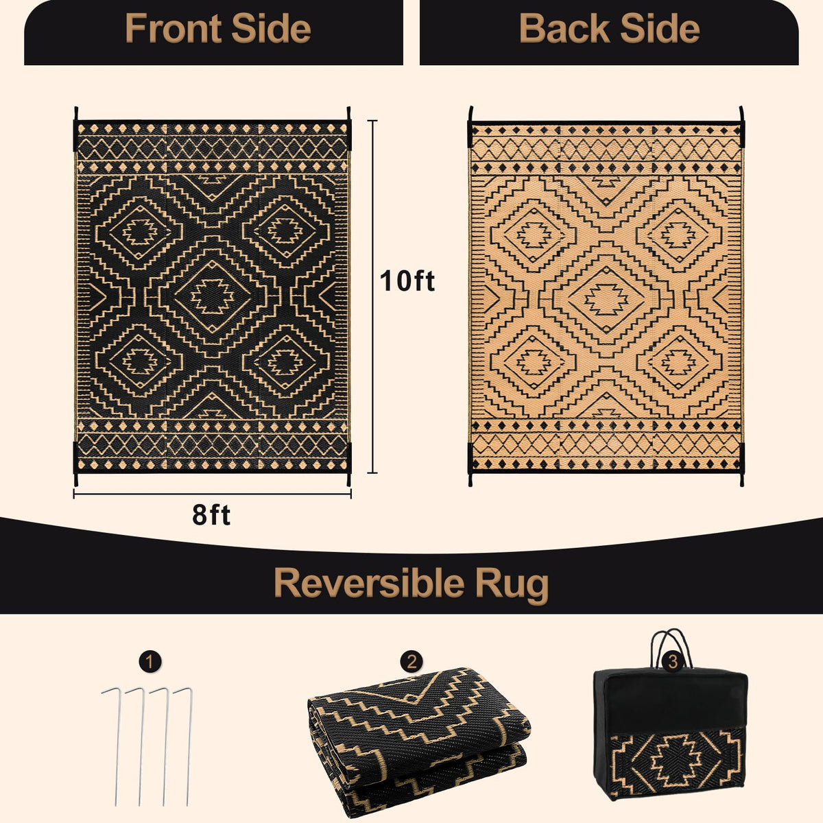 Wonnitar 8x10 outdoor rug with reversible pattern for two looks on patios.