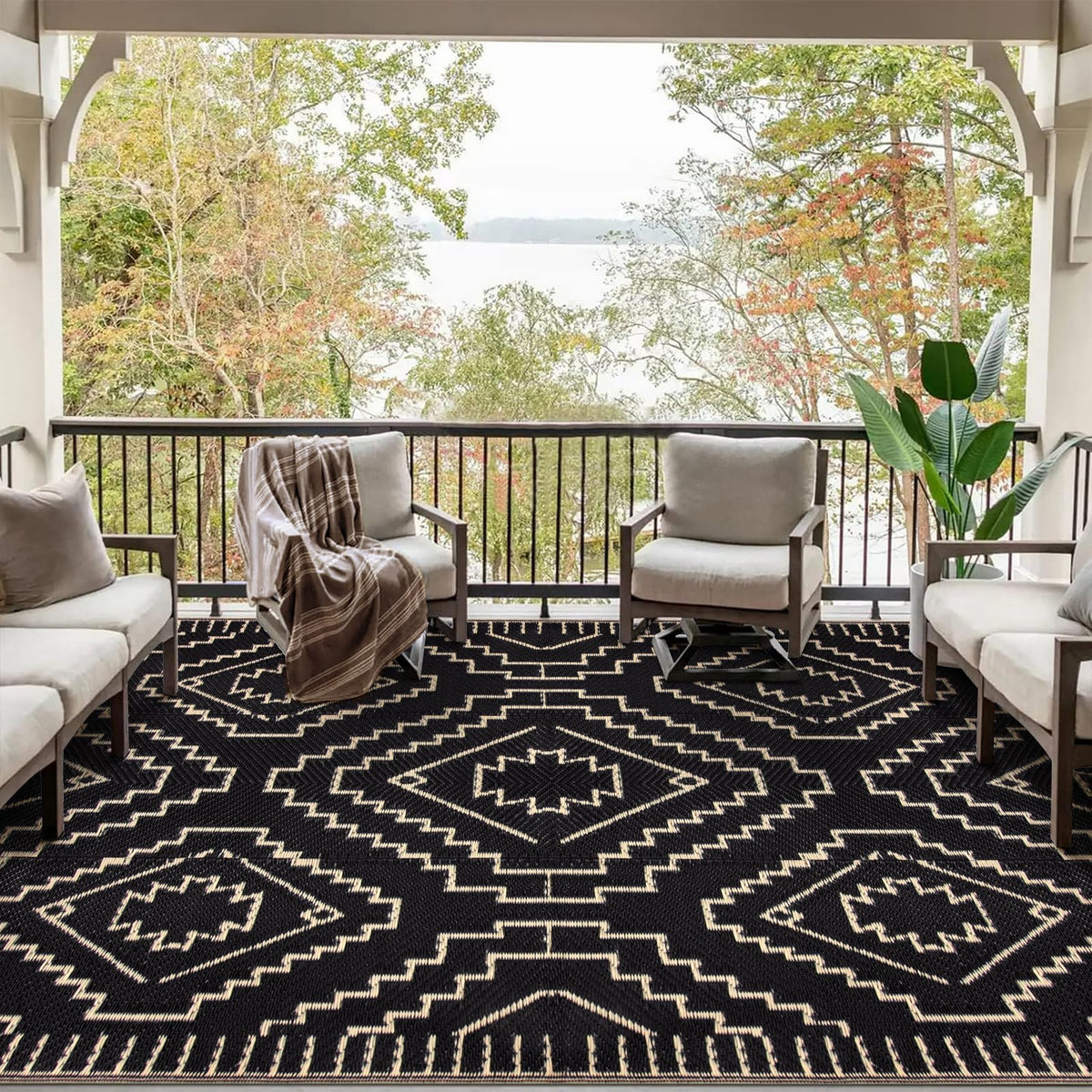 Wonnitar deck, patio, lawn, and indoor use rug for versatile placement