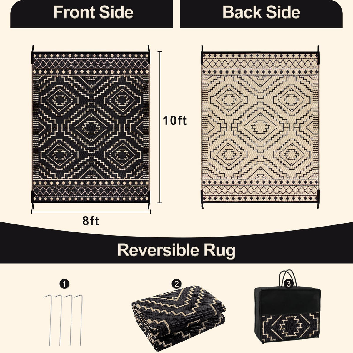 Wonnitar outdoor rug reversible design with two styles