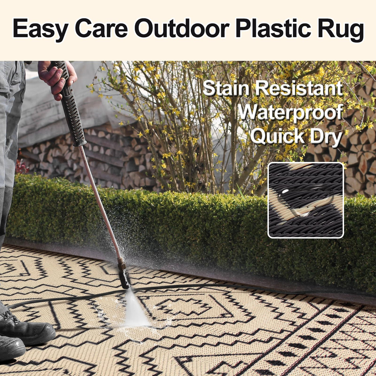 Wonnitar UV-resistant polypropylene rug protects colors from sun fading