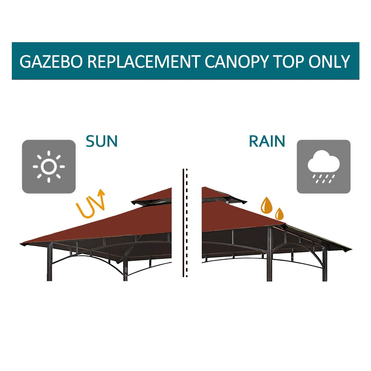 Wonwon burgundy canopy withstands wind and weather for stable outdoor cooking
