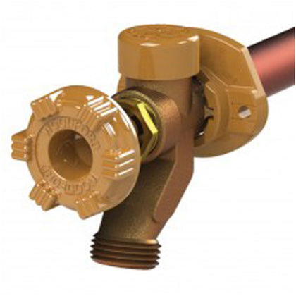 Woodford 17CP-12-MH wall faucet front view with a durable 3/4 inch hose thread nozzle for outdoor use