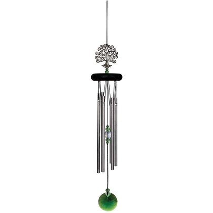 Woodstock Chimes Crystal Tree of Life chime in outdoor space with sparkling crystals