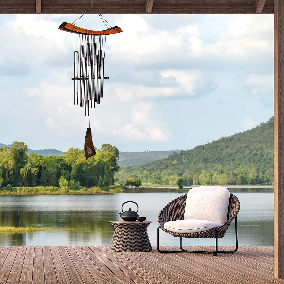 Woodstock Chimes eastern energy tubes in silver reveal resonant tones.