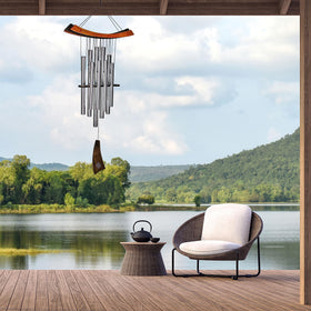 Woodstock Chimes eastern energy tubes in silver reveal resonant tones.