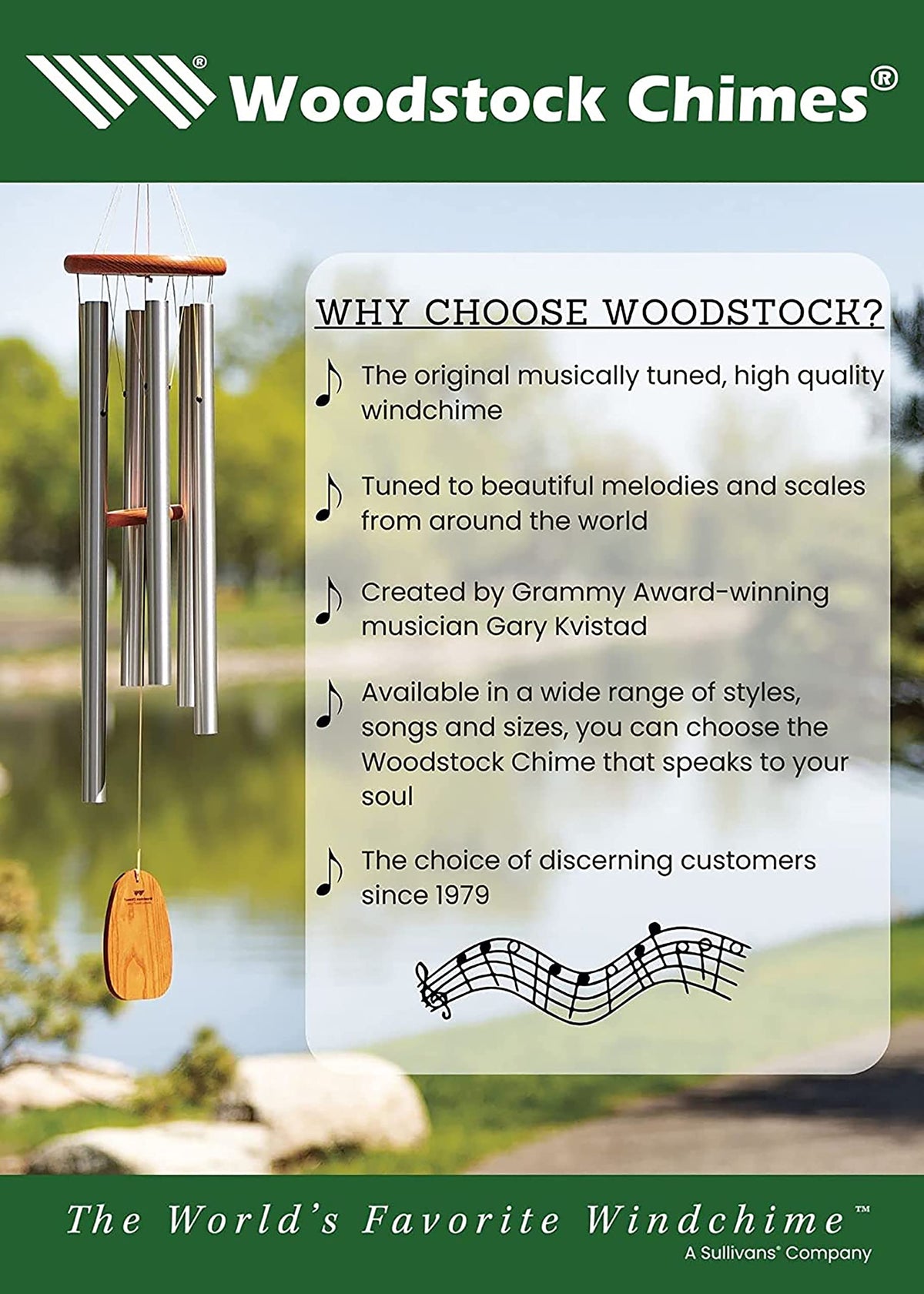 Woodstock Mercury Encore chime interior close-up shows five tubes and bubinga wood for rich tone