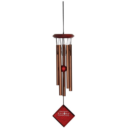 Woodstock Encore Mercury 14 inch wind chime front view shows bubinga wood for outdoor ambience
