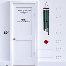 Woodstock Chimes Neptune green aluminum tubes close-up highlighting vibrant outdoor sound.