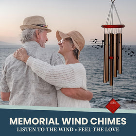 Pluto wind chime featuring six bronze tubes delivering balanced tones outdoors