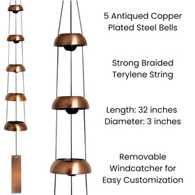 Woodstock Chimes Temple Bells close-up of copper bells with warm tones