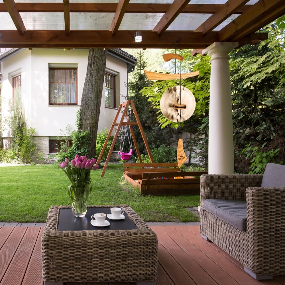 Woodstock Emperor Gong enhances garden decor with calm wind music.