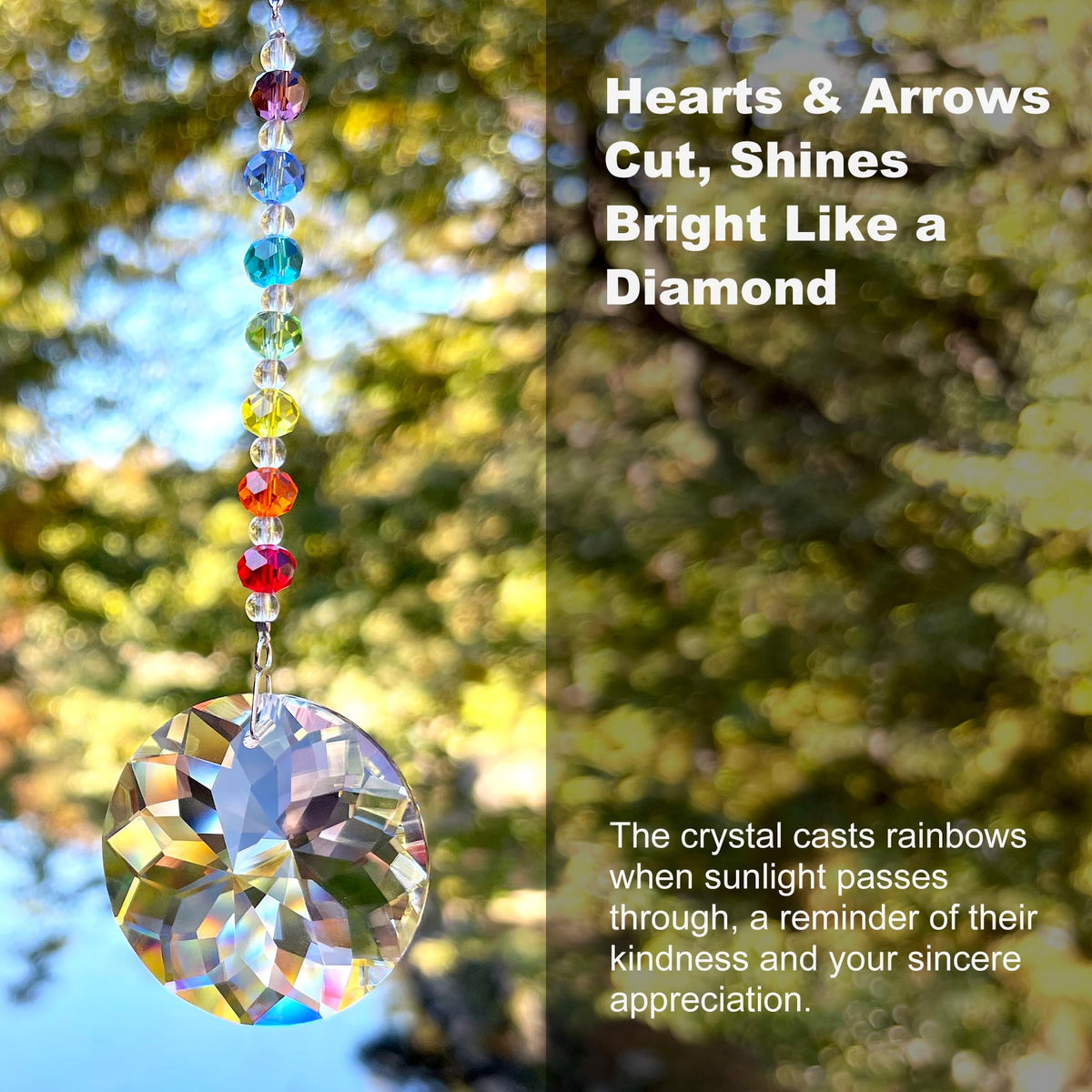 WOOWA 1-8-inch crystal with hanging chain ready to hang in a sunny window.