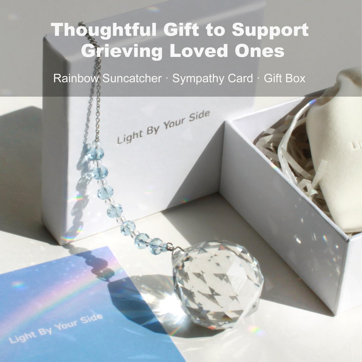 WOOWA Light sympathy card close-up with comforting words for condolences