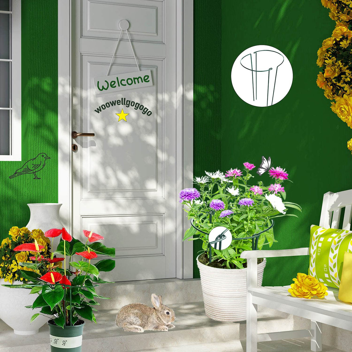 WooWellGoGoGo outdoor indoor plant stake aids neat pots and pathways.
