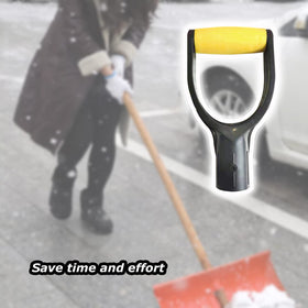 WORAMUK yellow D-grip handle shown with universal design for rakes and spades