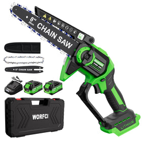 WORFCI mini chainsaw with a 6-inch bar for precise pruning in the garden.