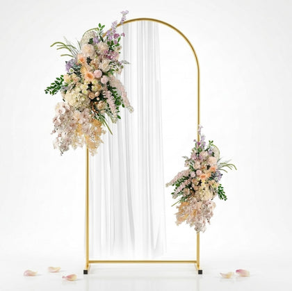 WORFEI 6FT gold arch backdrop front view showcases elegant wedding backdrop.