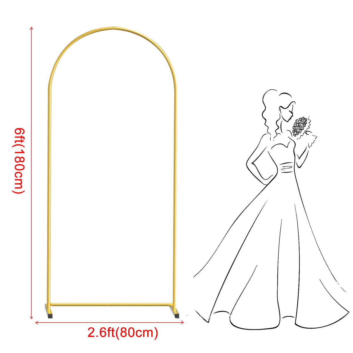 WORFEI 6FT gold arch backdrop side view highlights sturdy construction for events.