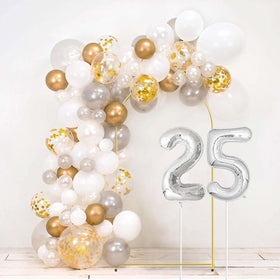 WORFEI balloon arch decoration setup with gold frame and balloons.