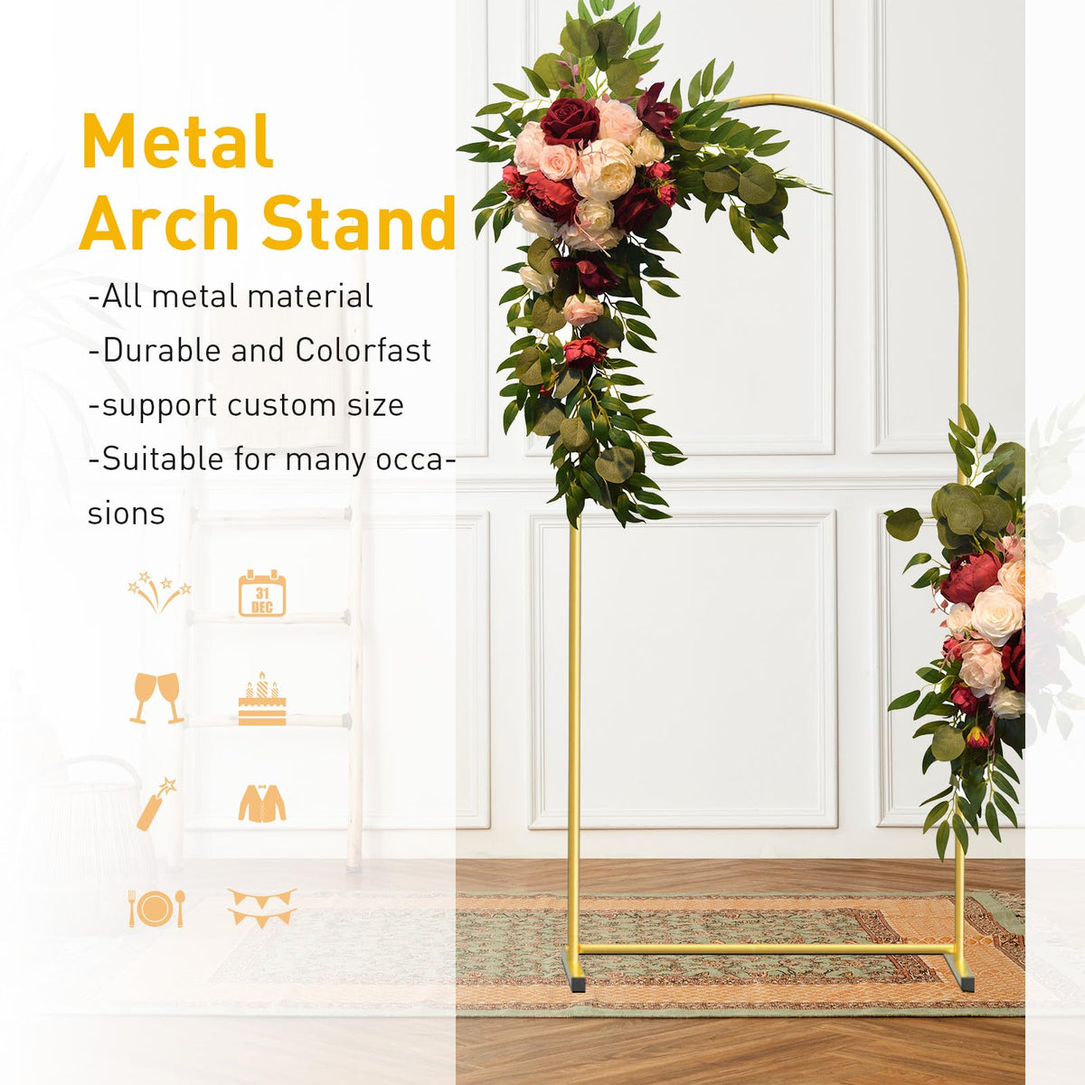 WORFEI metal arch stand assembly snaps enable quick setup.