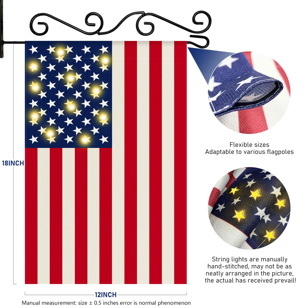 WORGATE lighted garden flag night view with warm LED glow for festive outdoor ambiance
