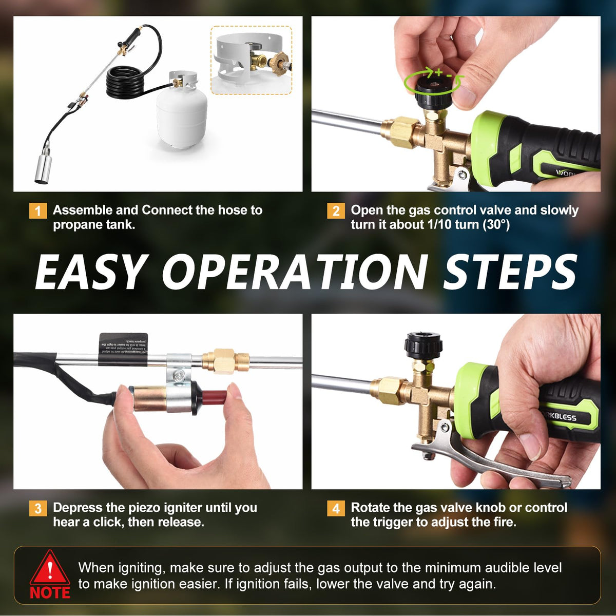 WorkBless propane torch ergonomic design reduces bending for comfortable long use