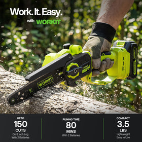 WORKIT dual 2000 mAh batteries powering up to 60 minutes of yard work