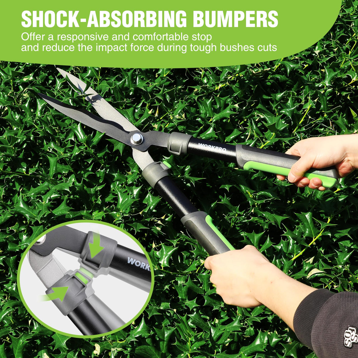 WORKPRO 14 degree ergonomic angle minimizes strain for comfortable trimming