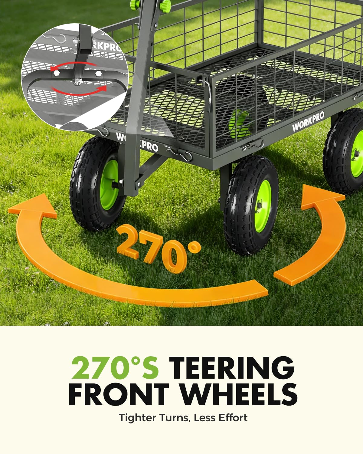 WORKPRO 180-degree pivot handle enables easy pushing and positioning.