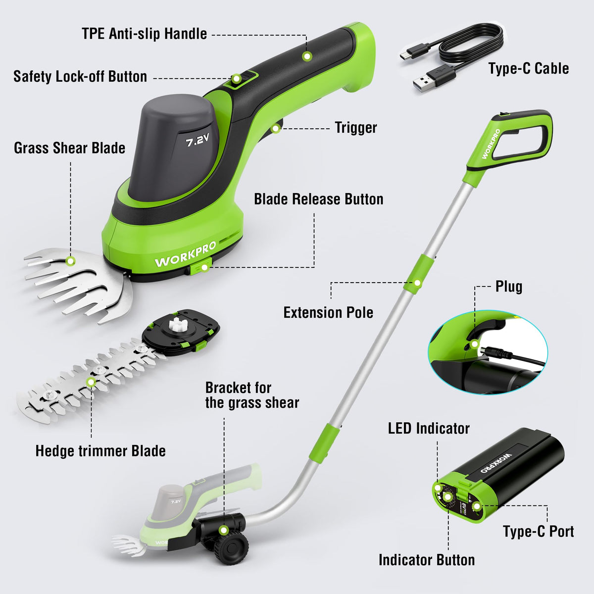 WORKPRO 7.2V gift-ready garden trimmer for DIY enthusiasts