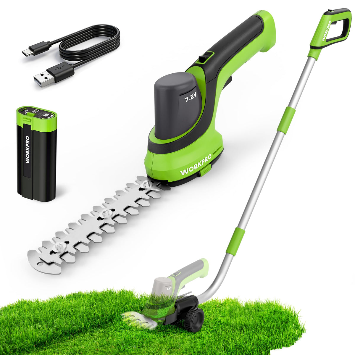 WORKPRO 7.2V cordless trimmer extension pole with wheels for easy edging