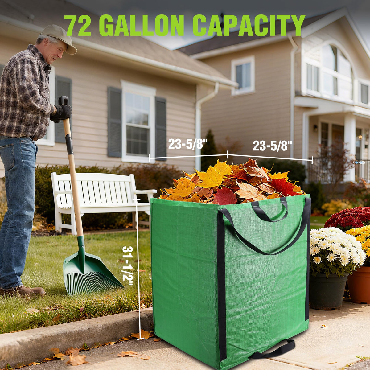 WORKPRO 72-gallon capacity supports collecting leaves, grass, and branches