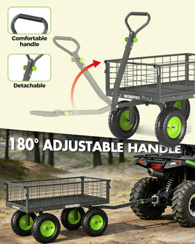 WORKPRO all-terrain tires grip grass, dirt, and gravel for smooth movement.
