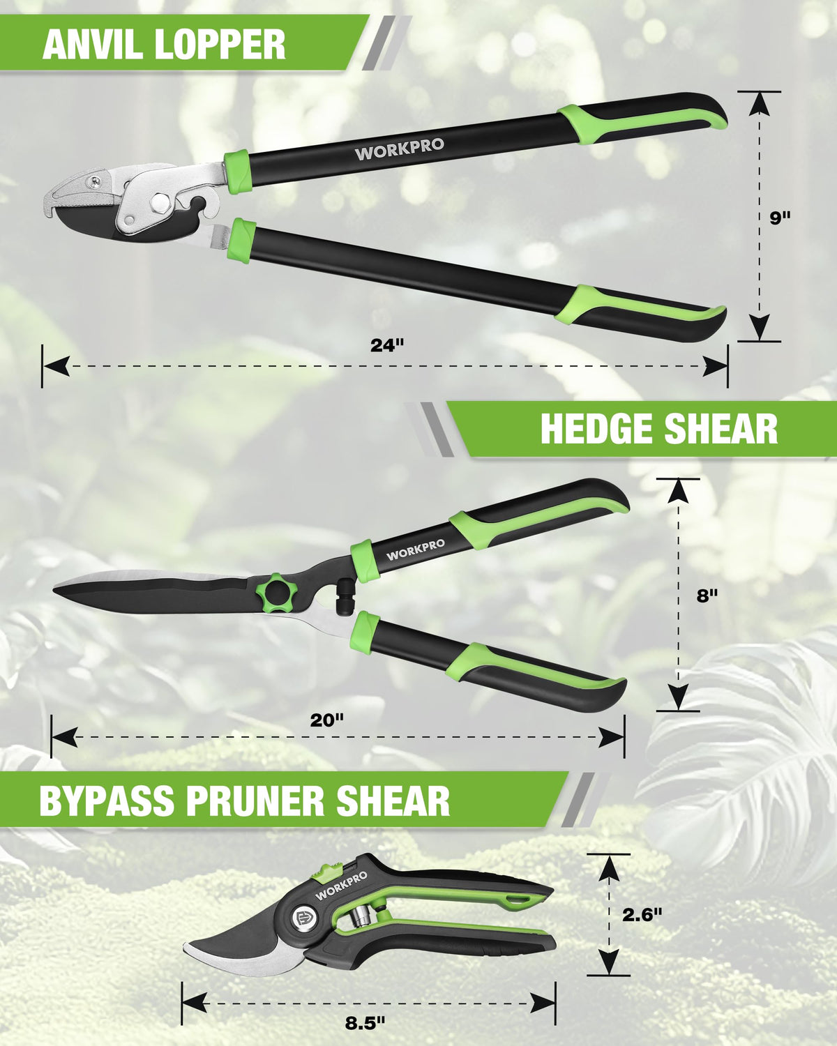 WORKPRO branch-cutting 1.6 inch capacity for thicker limbs.