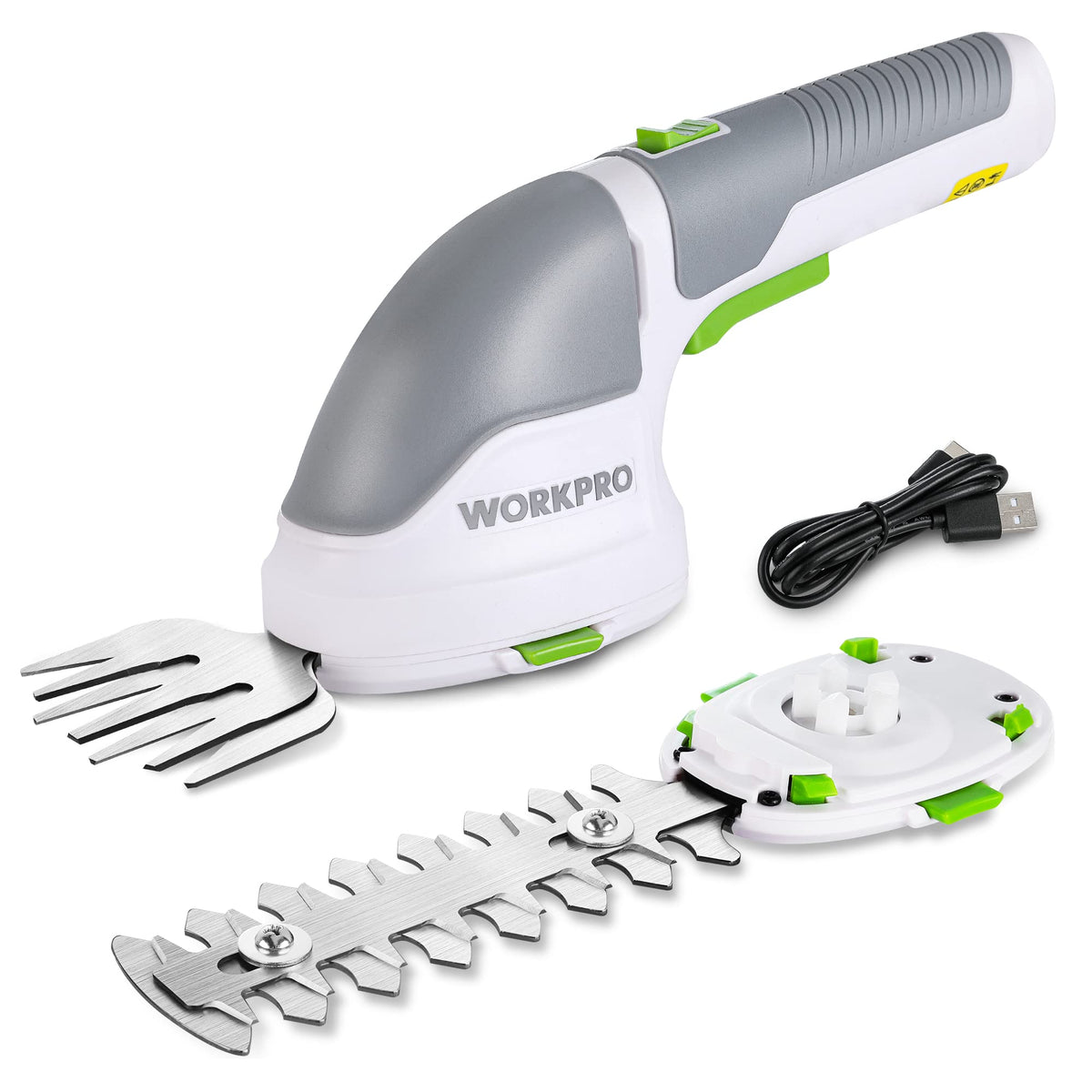 WorkPro cordless grass shear blade close-up shows precise edge for edging.