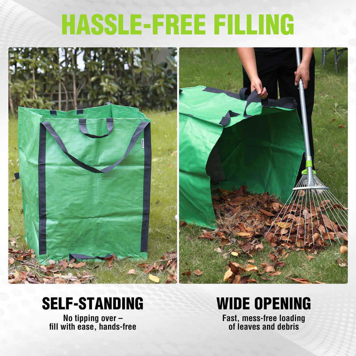 WORKPRO reusable and foldable bags stored flat for compact space-saving storage