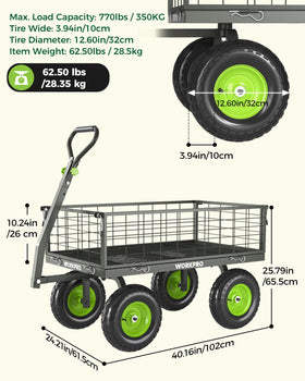 WORKPRO front wheels offer precise steering in tight spots.